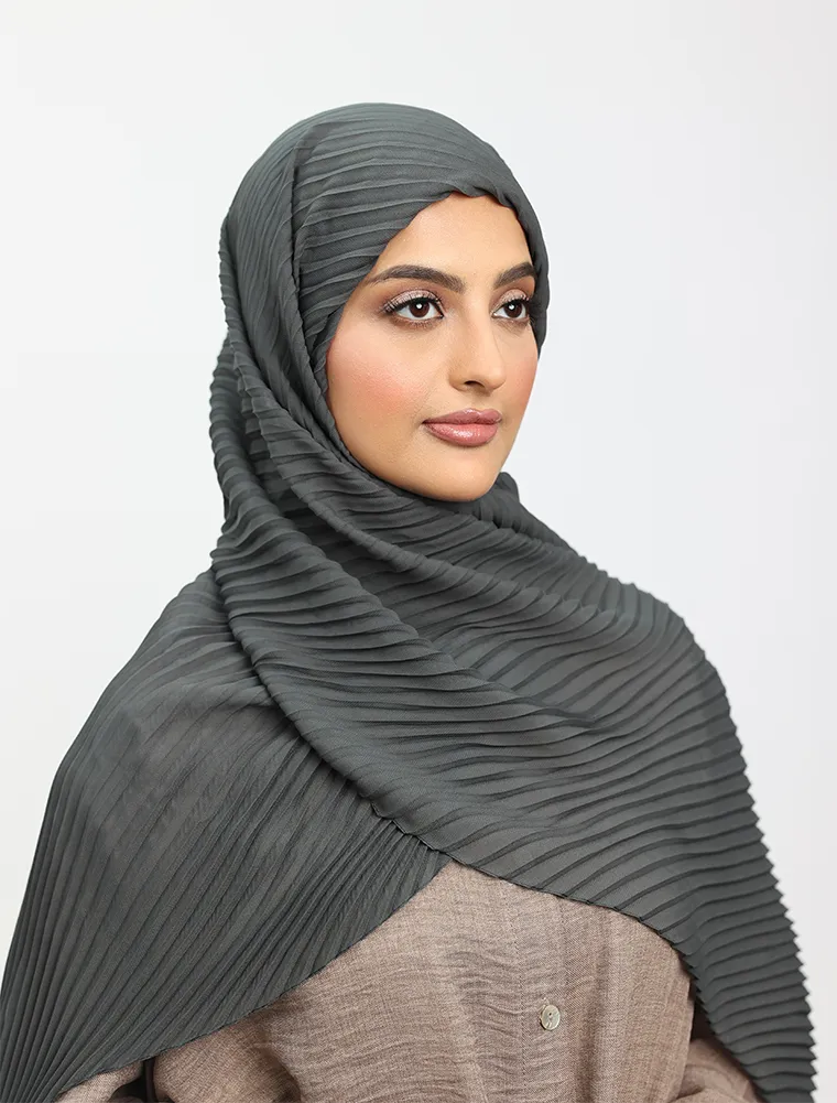 Grey Pleated Chiffon Hijab